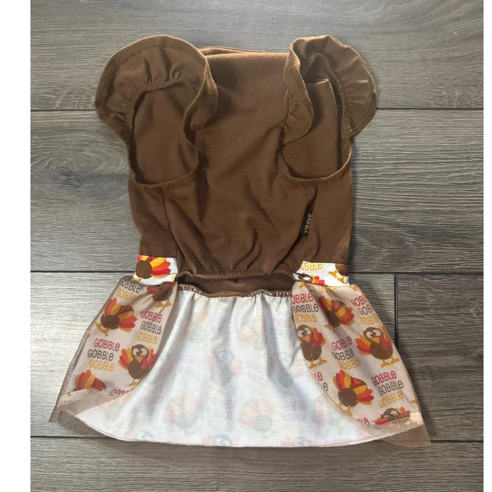 Yikevo Thanksgiving Turkey Gobble Pet Dog Dress Brown Tulle Size L Holiday